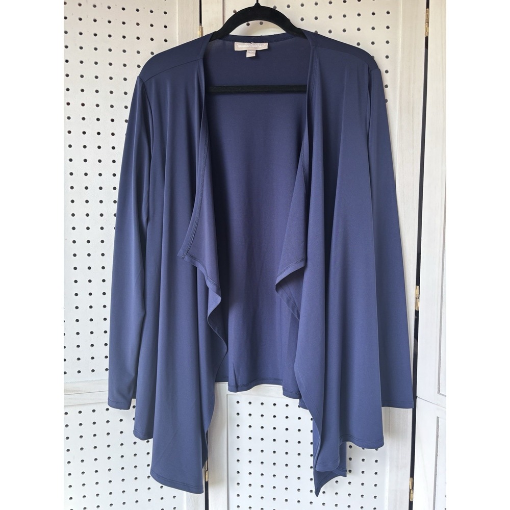 Woman‎ Within M 14/16 Poly/Spandex Navy Blue Open Front Drapey Cardigan